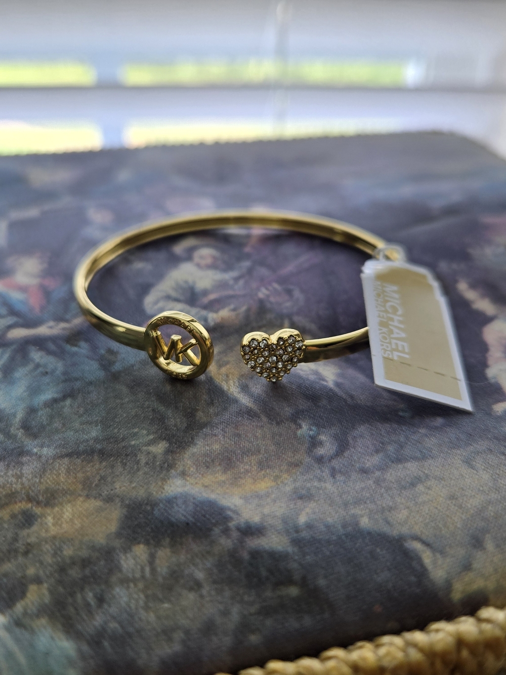 Michael Kors Gold Tone Pave Heart Open Bangle Bracelet